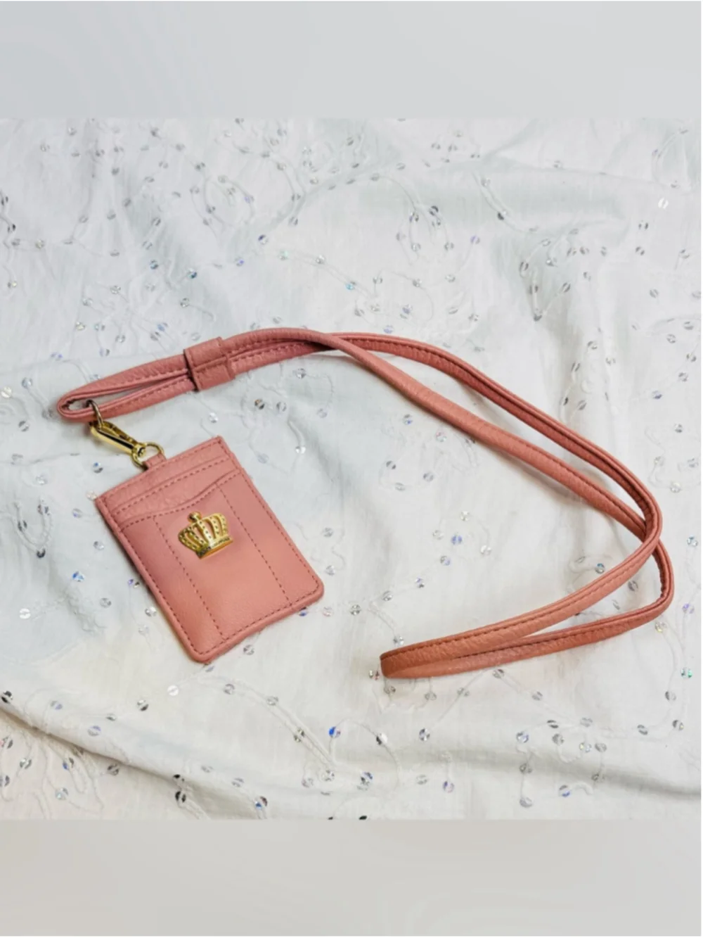 Juicy Couture Pink Crown Lanyard Card Holder ID Badge Wallet Faux Leather